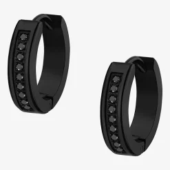 Mens 1/8 CT. T.W. Natural Black Diamond Stainless Steel 4mm Hoop Earrings