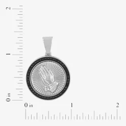 Mens 1/4 CT. T.W. Natural Diamond Stainless Steel Circle Prayer Hands Pendant Necklace