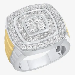 Mens 2 CT. T.W. Natural White Diamond 10K Two Tone Gold Cushion Cluster Halo Fashion Ring