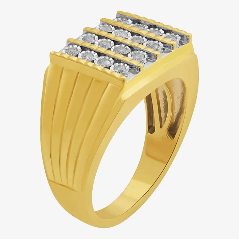 Mens 1/4 CT. T.W. Natural White Diamond 14K Gold Over Silver Fashion Ring