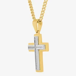 Mens 1/10 CT. T.W. White Diamond Stainless Steel Cross 24 Inch Pendant Necklace