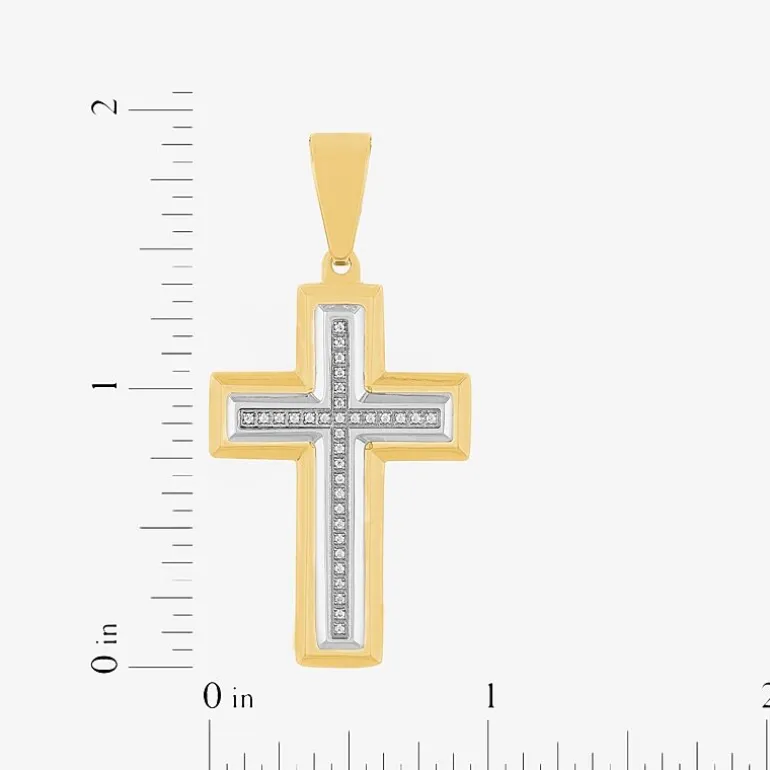 Mens 1/10 CT. T.W. White Diamond Stainless Steel Cross 24 Inch Pendant Necklace