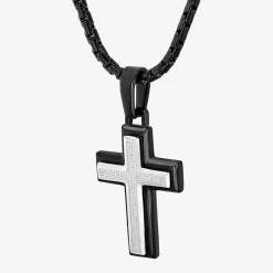 Mens 1/10 CT. T.W. White Diamond Stainless Steel Cross 24 Inch Pendant Necklace