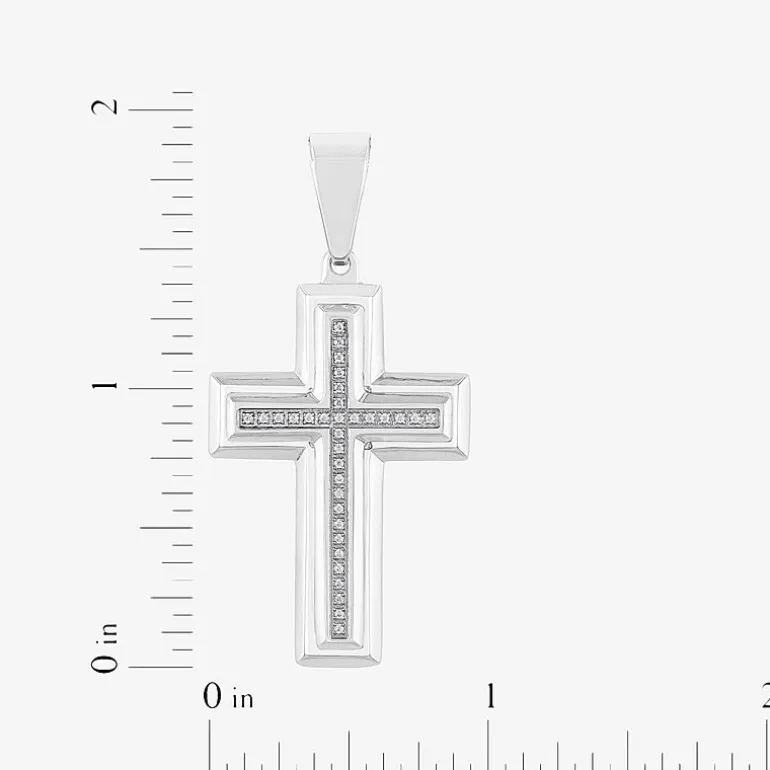 Mens 1/10 CT. T.W. White Diamond Stainless Steel Cross 24 Inch Pendant Necklace