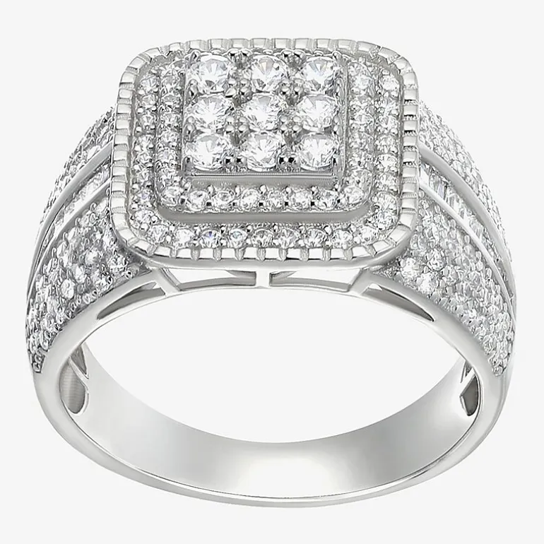 Mens Cubic Zirconia Sterling Silver Square Fashion Ring