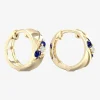 Mens Diamond Accent Genuine Blue Sapphire 10K Gold 15.2mm Hoop Earrings