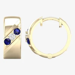 Mens Diamond Accent Genuine Blue Sapphire 10K Gold 15.2mm Hoop Earrings