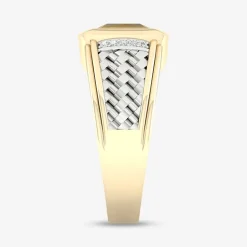 Mens Diamond Accent Genuine Brown Tiger's Eye 10K Gold Sterling Silver Fashion Ring