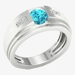 Mens Diamond Accent Genuine Blue Topaz Sterling Silver Fashion Ring