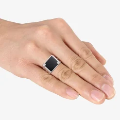 Mens Diamond Accent Genuine Black Onyx Sterling Silver Fashion Ring