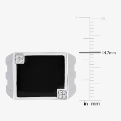 Mens Diamond Accent Genuine Black Onyx Sterling Silver Fashion Ring