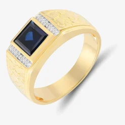 Mens Diamond Accent Lab Created Blue Sapphire Sterling Silver Fashion Ring