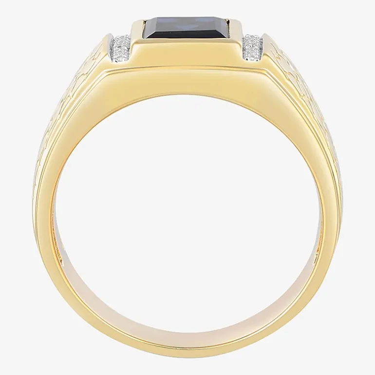 Mens Diamond Accent Lab Created Blue Sapphire Sterling Silver Fashion Ring