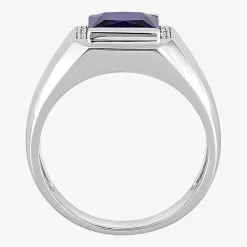 Mens Diamond Accent Lab Created Blue Sapphire 10K Gold Fashion Ring