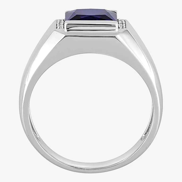 Mens Diamond Accent Lab Created Blue Sapphire 10K Gold Fashion Ring