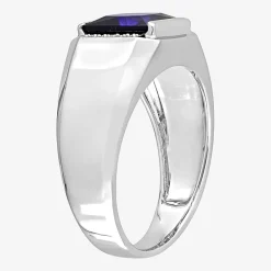 Mens Diamond Accent Lab Created Blue Sapphire 10K Gold Fashion Ring