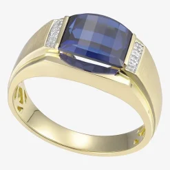 Mens Gemstone & Diamond-Accent 10K Yellow Gold Ring