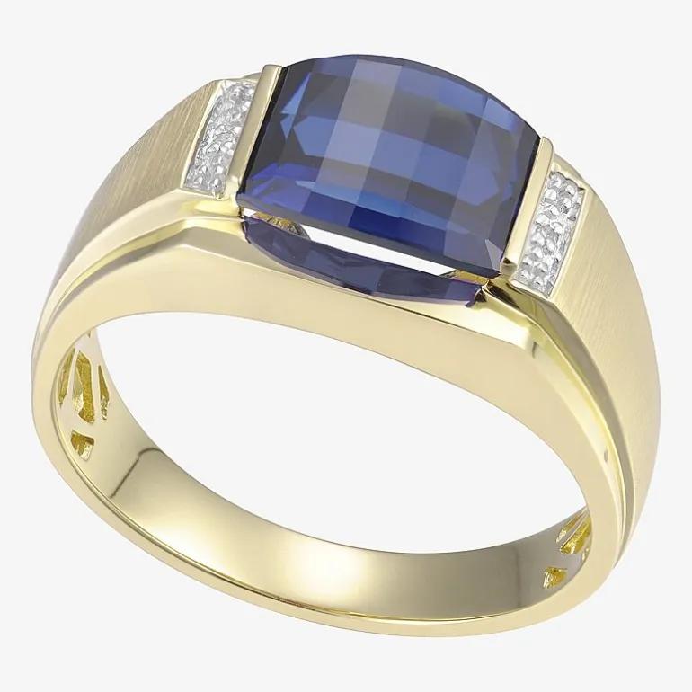 Mens Gemstone & Diamond-Accent 10K Yellow Gold Ring