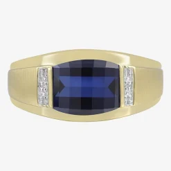 Mens Gemstone & Diamond-Accent 10K Yellow Gold Ring