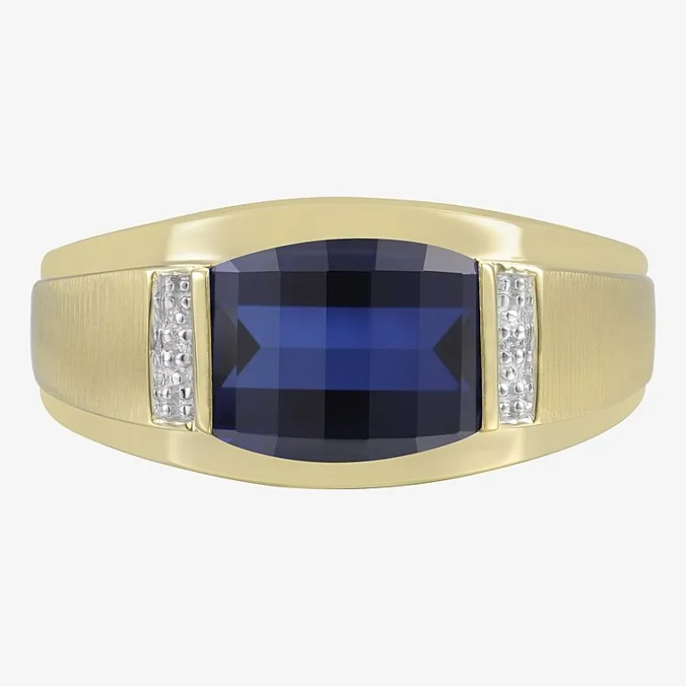 Mens Gemstone & Diamond-Accent 10K Yellow Gold Ring