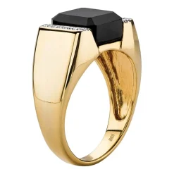 Mens Genuine Black Onyx 18K Gold Over Silver Fashion Ring