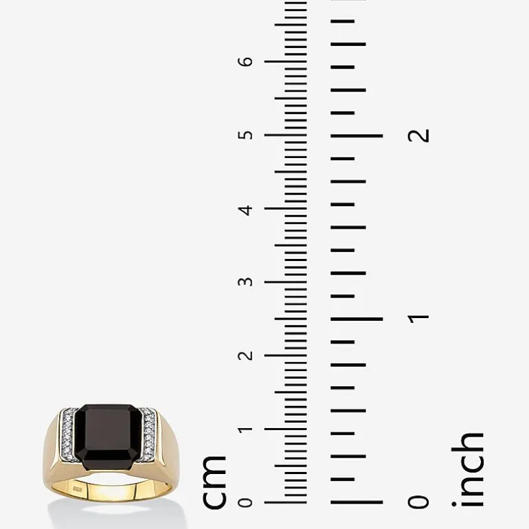 Mens Genuine Black Onyx 18K Gold Over Silver Fashion Ring