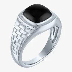 Mens Genuine Black Onyx Sterling Silver Fashion Ring