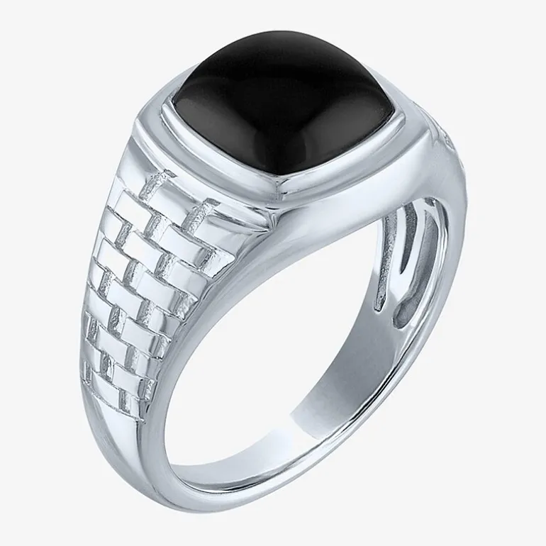 Mens Genuine Black Onyx Sterling Silver Fashion Ring