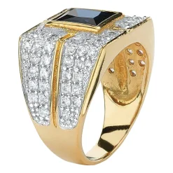Mens Genuine Blue Sapphire 18K Gold Over Silver Fashion Ring