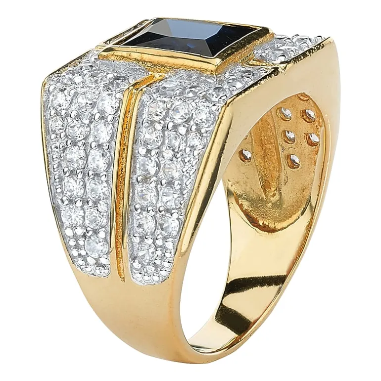 Mens Genuine Blue Sapphire 18K Gold Over Silver Fashion Ring