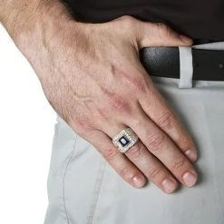 Mens Genuine Blue Sapphire 18K Gold Over Silver Fashion Ring