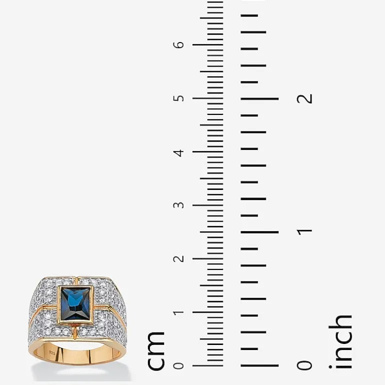 Mens Genuine Blue Sapphire 18K Gold Over Silver Fashion Ring