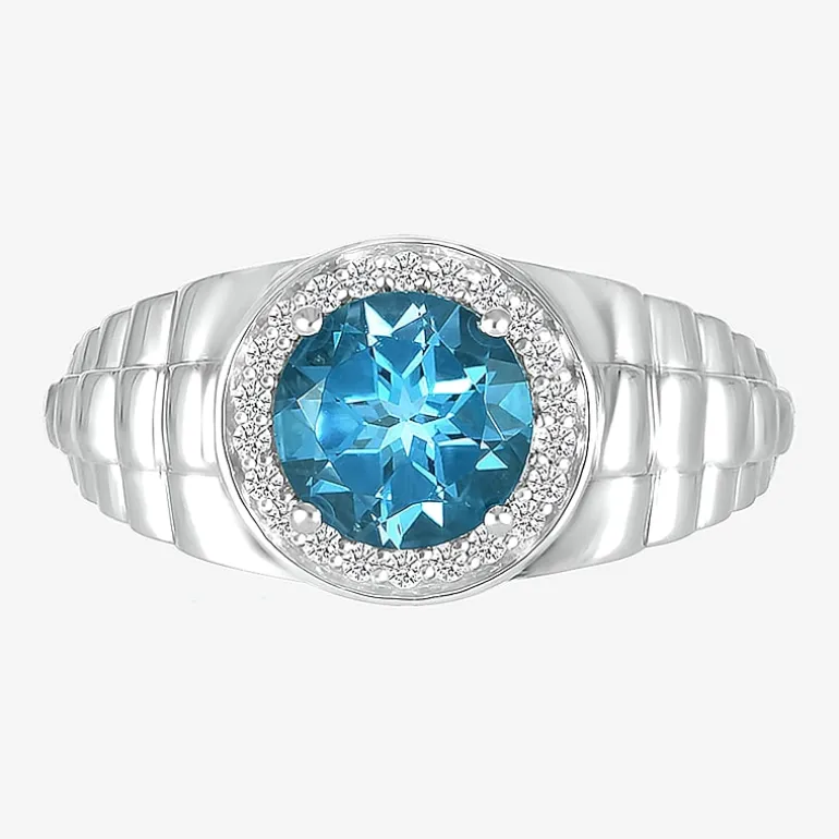 Mens Genuine Blue Topaz Sterling Silver Fashion Ring
