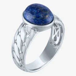 Mens Genuine Lapis Sterling Silver Oval Fashion Ring
