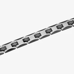 Mens 8 1/2 Inch Stainless Steel & Black Tungsten Link Bracelet
