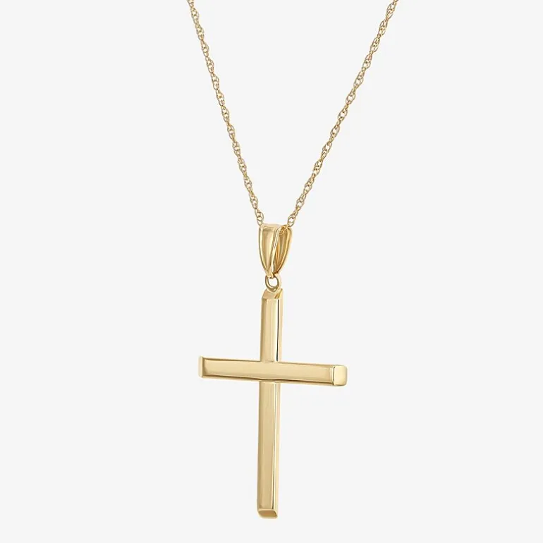 Mens 14K Gold Cross 22 Inch Pendant Necklace
