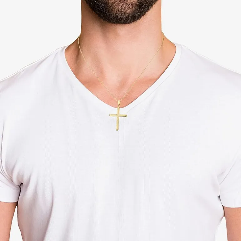 Mens 14K Gold Cross 22 Inch Pendant Necklace