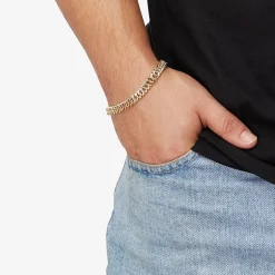 Mens 14K Gold 9 Inch Hollow Curb Chain Bracelet