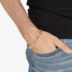 Mens 10K Gold 9 Inch Hollow Figaro Chain Bracelet