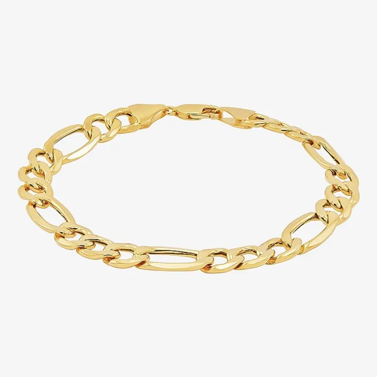Mens 10K Gold 9 Inch Hollow Figaro Chain Bracelet
