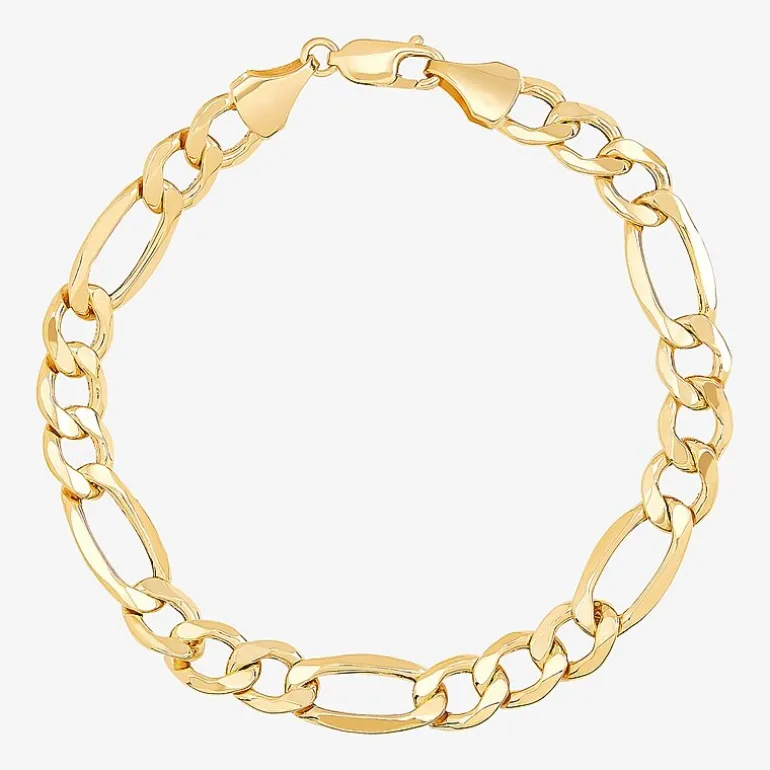 Mens 10K Gold 9 Inch Hollow Figaro Chain Bracelet