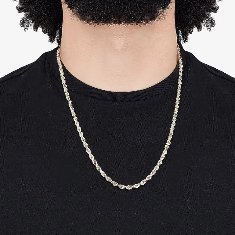 Mens 14K Gold 24 Inch Rope Chain Necklace