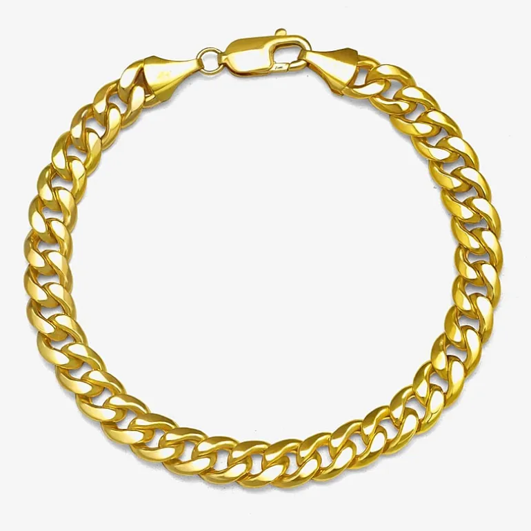 Mens 10K Gold 9 Inch Semisolid Curb Chain Bracelet