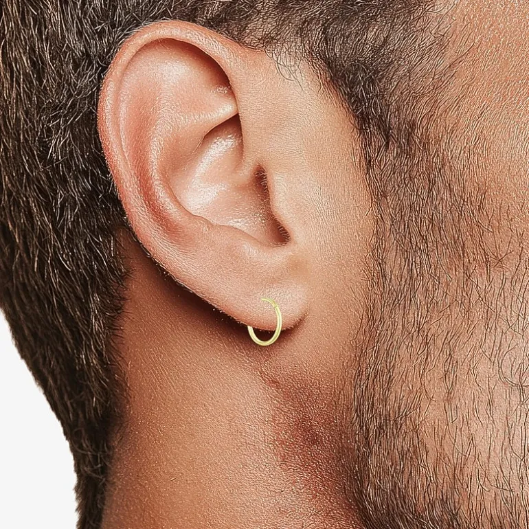 Mens 14K Gold 12mm Round Hoop Earrings