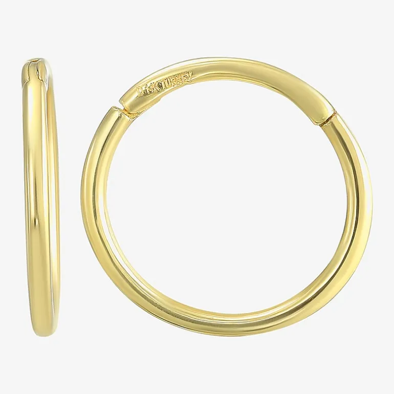 Mens 14K Gold 12mm Round Hoop Earrings