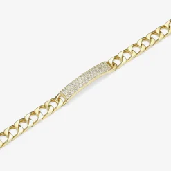 Mens 18K Gold Over Silver 8 1/2 Inch Solid Link Id Bracelet