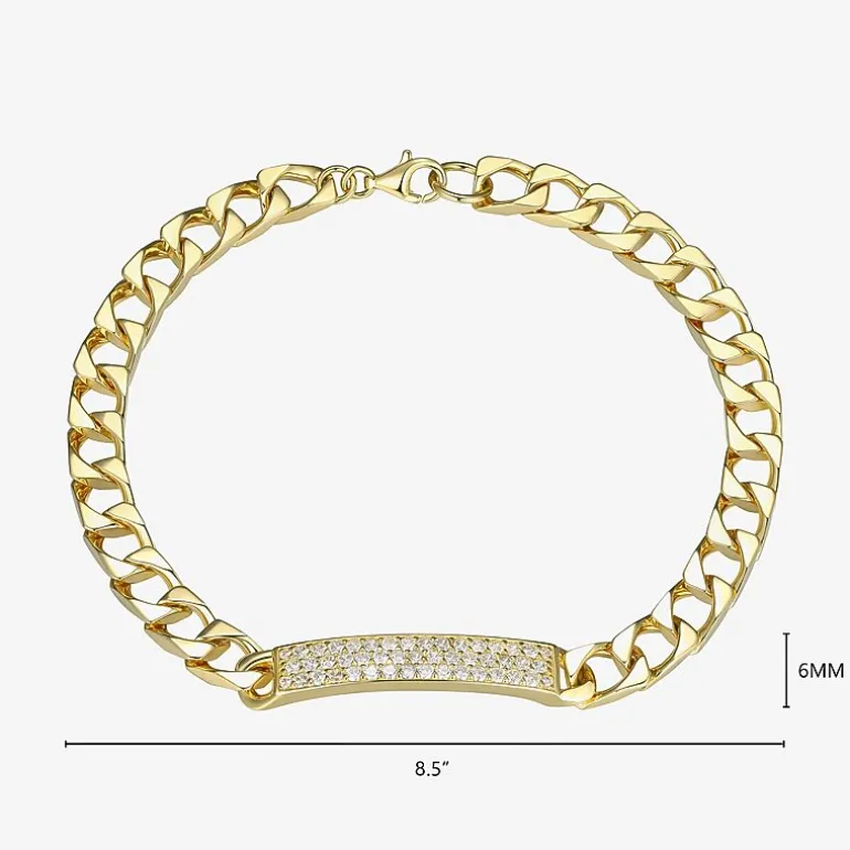 Mens 18K Gold Over Silver 8 1/2 Inch Solid Link Id Bracelet