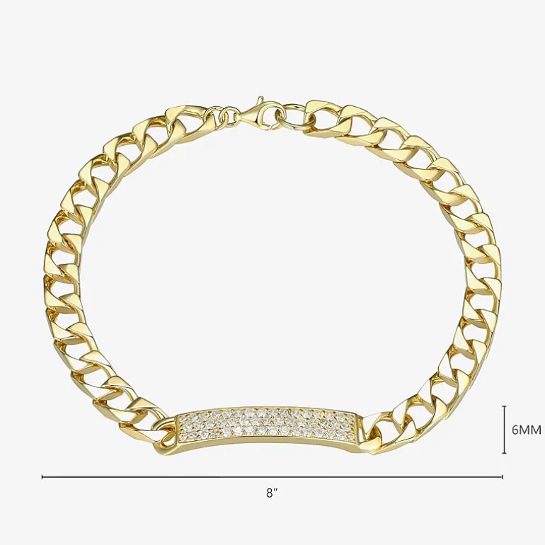 Mens 18K Gold Over Silver Sterling Silver 8 Inch Solid Link Round Id Bracelet