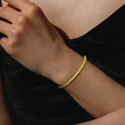 Mens 18K Gold Over Silver Titanium Stretch Bracelet