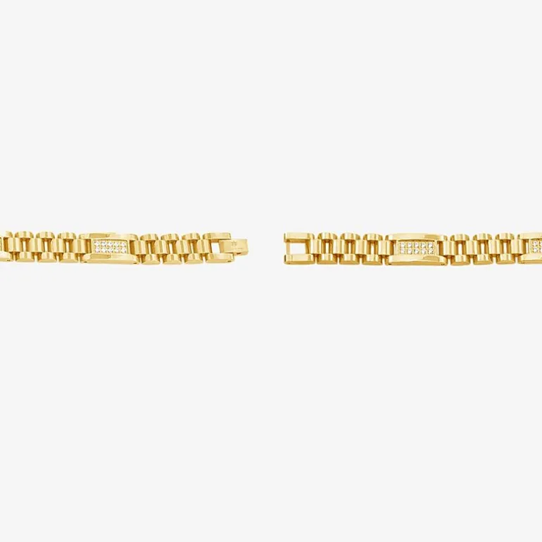 Mens 14K Gold Over Stainless Steel Solid 8 3/4 Inch Link Bracelet